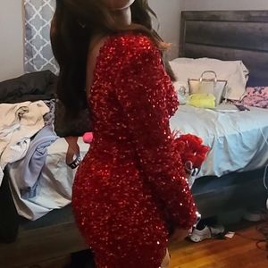 Red sequined formal dress